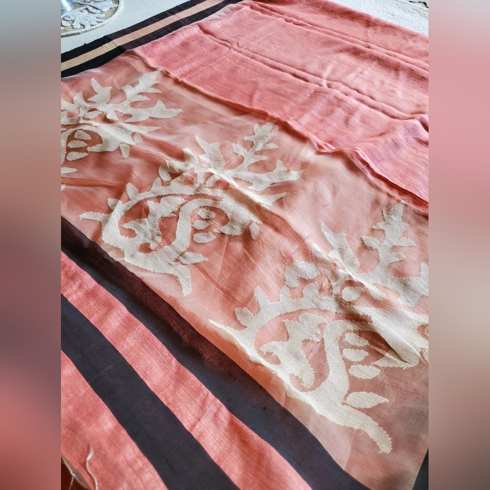 Women Pure Matka Muslin Jamdani W Custom Designer Blouse Handloom Festive